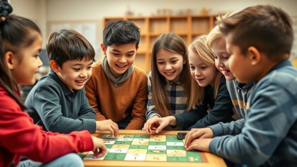 Students playing a board game to identify gifted talents.