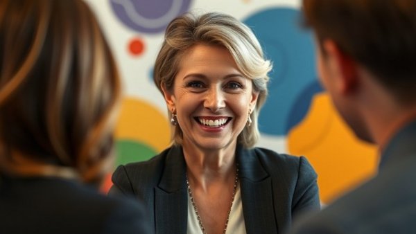 Navigating career success with a professional interview setting and motivational text.