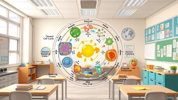 Educational diagram of cell cycle and mitosis with illustrations.