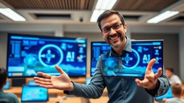 Engaging educator demonstrates AI for Kids Video Creation tools.