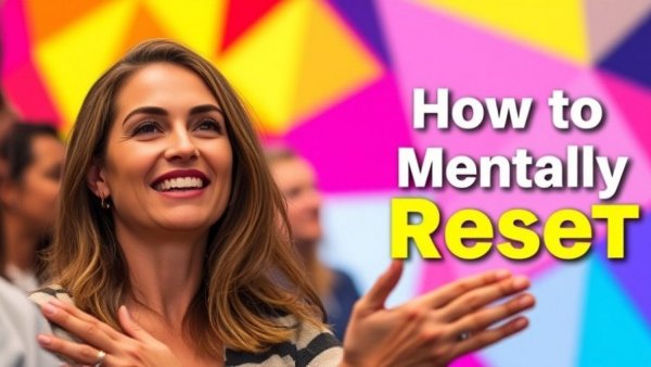 Confident woman teaching how to reset your stress, vibrant background.