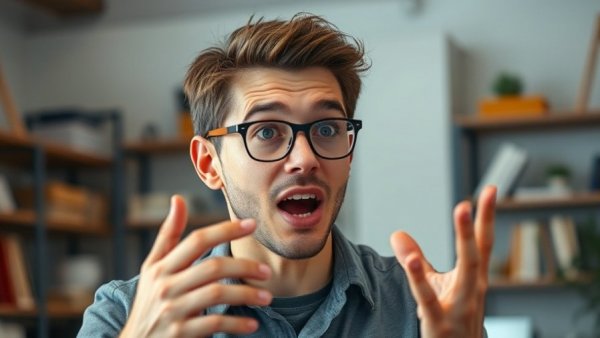 Passionate young man discussing finding love in a modern office.