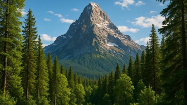 Visit 7 National Parks via Train: Majestic mountain behind lush forest.
