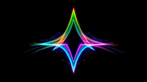 Colorful futuristic abstract gradient design with glowing elements on black background for AI video creation tools for kids.