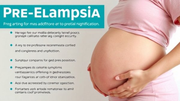Awareness poster for pre-eclampsia with pregnant woman holding belly.
