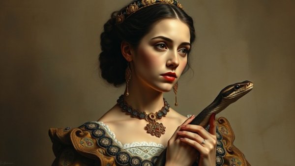 Regal woman with snake in classic painting style