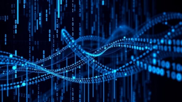 Abstract digital matrix with binary codes for cybersecurity in education.