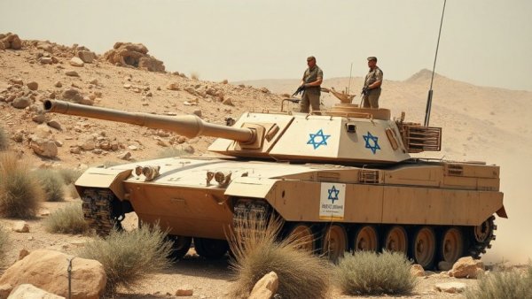 Israeli tank with soldiers during ceasefire talks in rural landscape.