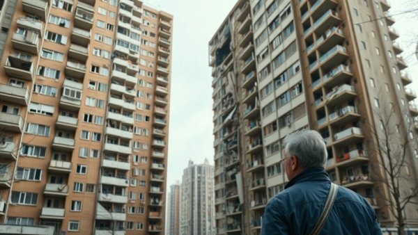 Drone strike aftermath on Moscow residential building.