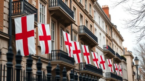 England flags on building during Makerfield by-election coverage