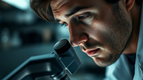 AI in scientific discovery with a person using a microscope.