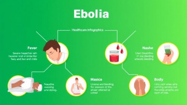 Infographic highlighting Ebola symptoms recognition with vivid icons.