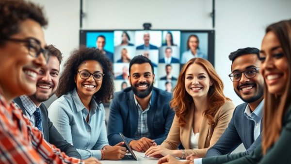 Artwork of diverse professionals in virtual meeting on AI policy and governance.