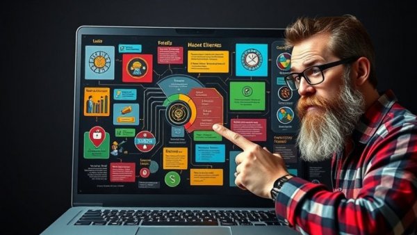 Fixing NotebookLM infographics with man pointing at colorful chart.