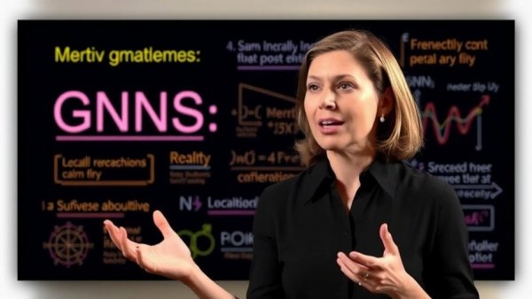 Educator discussing GNNs with vibrant text in the background.