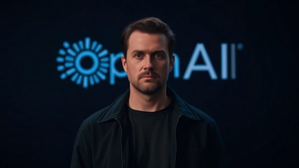 Man in front of OpenAI logo with text 'NOT FROM CHATGPT.'