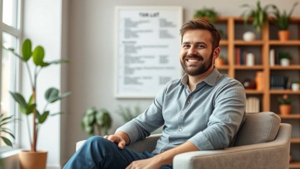 Casual setting with a person in front of a tier list and bookshelves related to AI tools for productivity and goal setting.