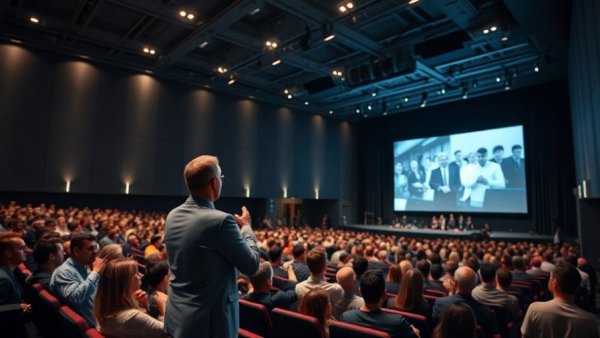 Neural Expressive presentation in auditorium for video creation.