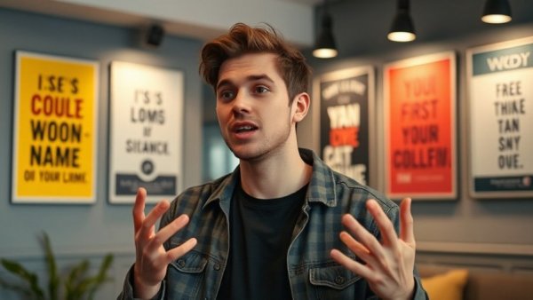 Young man discussing productivity and goal setting in a modern interior.