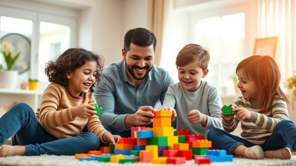 Happy family playing at home in June Health Reminder promotion.