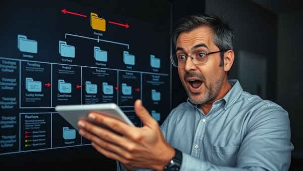 Man exploring information hierarchy in AI diagram