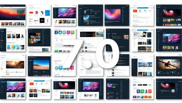 WordPress 7.0 features showcase with UI elements and design.