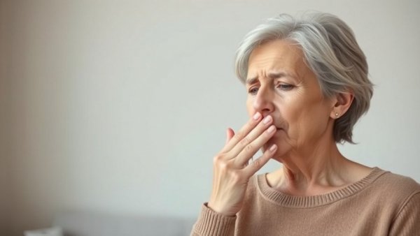Mature woman coughing indoors, related to Pharmacology NCLEX Prep.