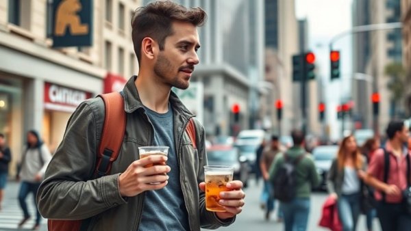 Casual man discussing goal setting in city street.