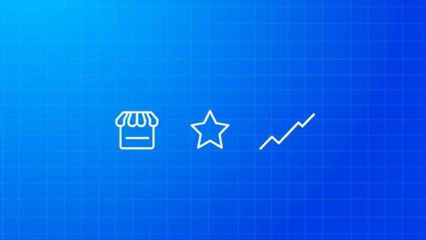 Digital icons sequence on blue background for AI website discoverability
