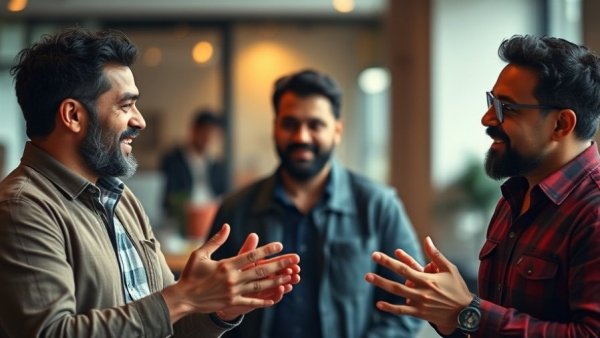 Three men in conversation finding work they love.