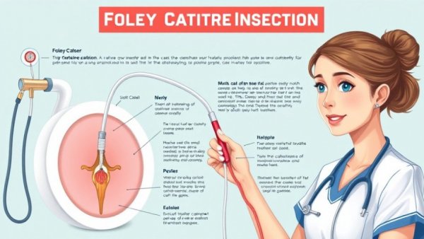 Foley catheter insertion nursing skill educational display with nurse.