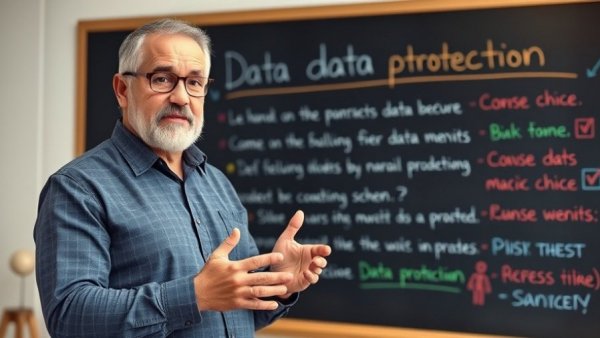 Expert explaining 3-2-1 backup rule for data protection on a blackboard.