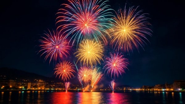 Brilliant fireworks lighting up the night during 4th of July activities along Highway 1.