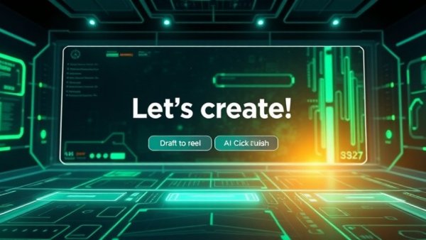 Futuristic AI video creator tools interface with options and digital elements.