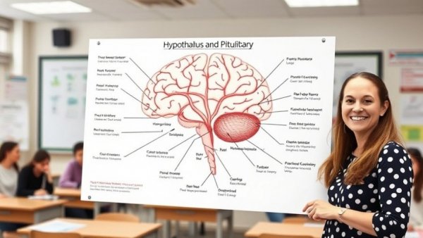Diagram explaining hypothalamus and pituitary hormones interaction
