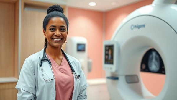 Mammography Services Case Clinics Uganda professional with mammography machine.