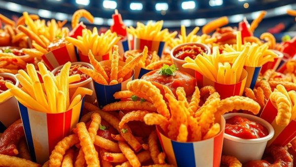 Stadium snacks collage showcasing AI food discovery technology.