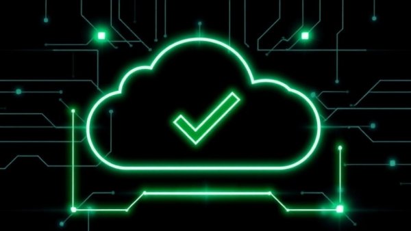 Abstract cloud icon with check mark for how to choose a web host.