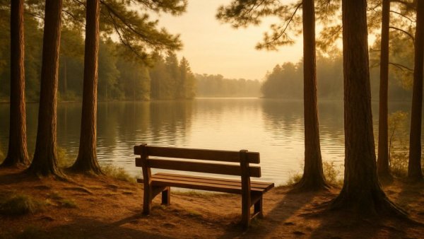 Lakeside serenity with bench, Beegie Adair's sophisticated jazz performances.