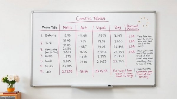 Metric table conversions on whiteboard, dosage calculations
