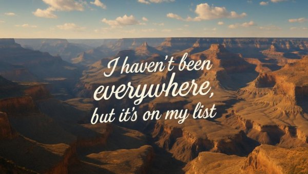 Grand Canyon with nostalgic travel message highlighting Route 66.