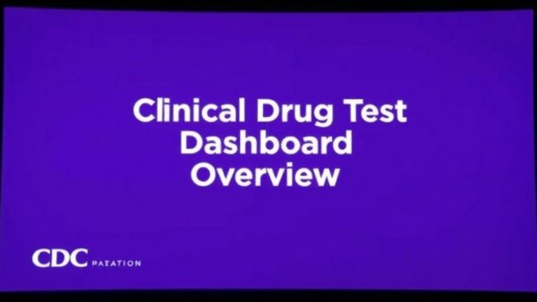 Clinical Drug Test Dashboard overview slide with CDC logo.