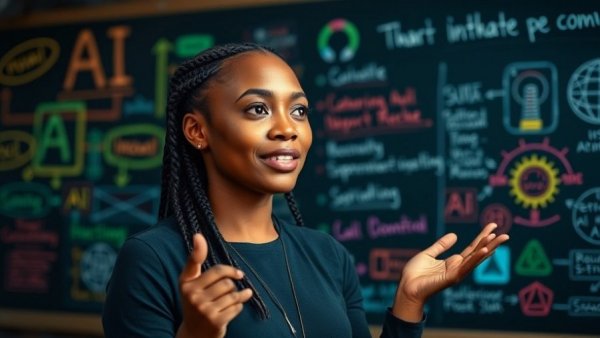 AI policy and governance presentation with woman in braids