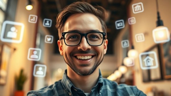 Man with digital design icons labeled Claude Design.