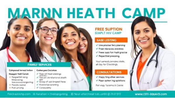 Maternal Health Camp at Case Clinic flyer with services and contact details
