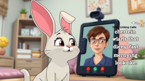 Cat with bunny ears and person video call frame in digital display.