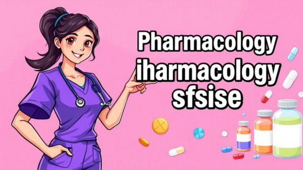 Educational banner on pharmacology medication suffixes with nurse.