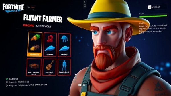 Fortnite farmer showcasing in-island transactions menu.