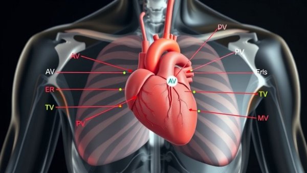 Anatomical diagram showing heart auscultation points labeled.