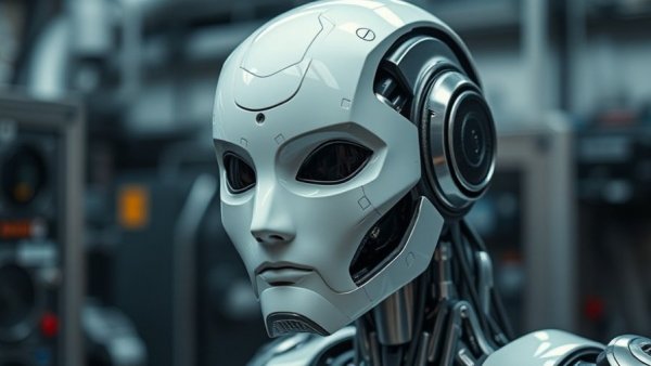 Gemini Robotics AI Development showcasing a sleek robot face.